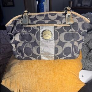 Coach denim Signature Canvas Tote with Silver